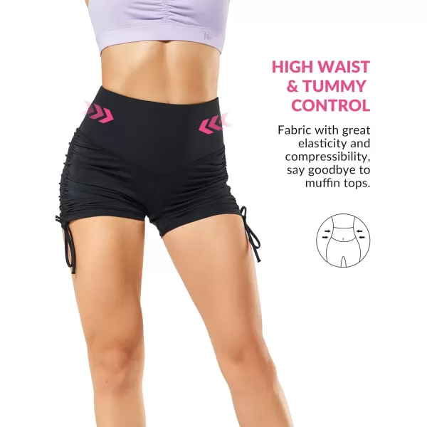 Yvette Lace Up Yoga Shorts for Women Stretch Gym Workout Booty Shorts Tummy Control with Drawstring Fitness RunningBlack
