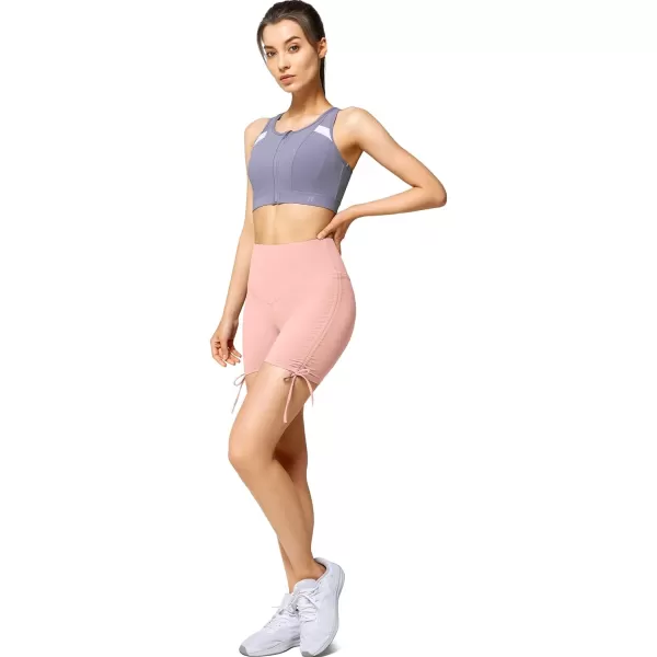 Yvette Lace Up Yoga Shorts for Women Stretch Gym Workout Booty Shorts Tummy Control with Drawstring Fitness RunningPink