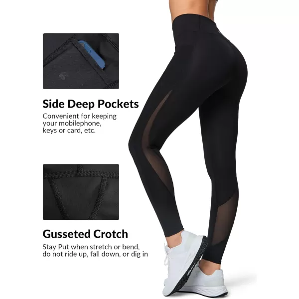 Yvette Leggings for Women with Pockets Butt Lift High Waisted Tummy Control Buttery Soft Mesh Panel Workout RunningStyle 1  Black