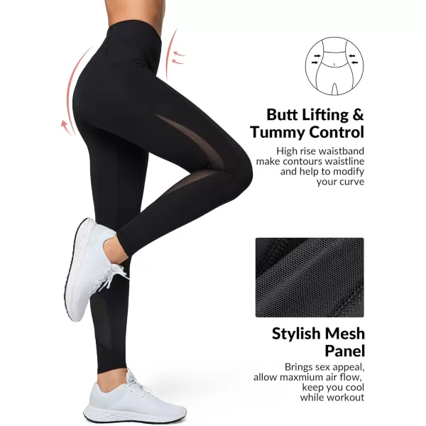 Yvette Leggings for Women with Pockets Butt Lift High Waisted Tummy Control Buttery Soft Mesh Panel Workout RunningStyle 1  Black