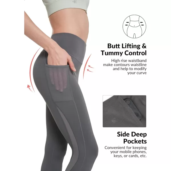 Yvette Leggings for Women with Pockets Butt Lift High Waisted Tummy Control Buttery Soft Mesh Panel Workout RunningStyle 1  Grey