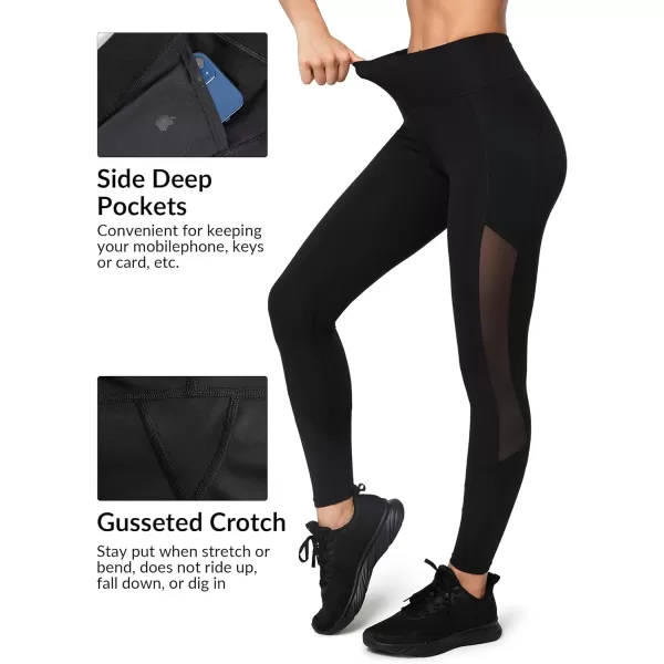Yvette Leggings for Women with Pockets Butt Lift High Waisted Tummy Control Buttery Soft Mesh Panel Workout RunningStyle 2  Black