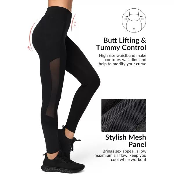 Yvette Leggings for Women with Pockets Butt Lift High Waisted Tummy Control Buttery Soft Mesh Panel Workout RunningStyle 2  Black