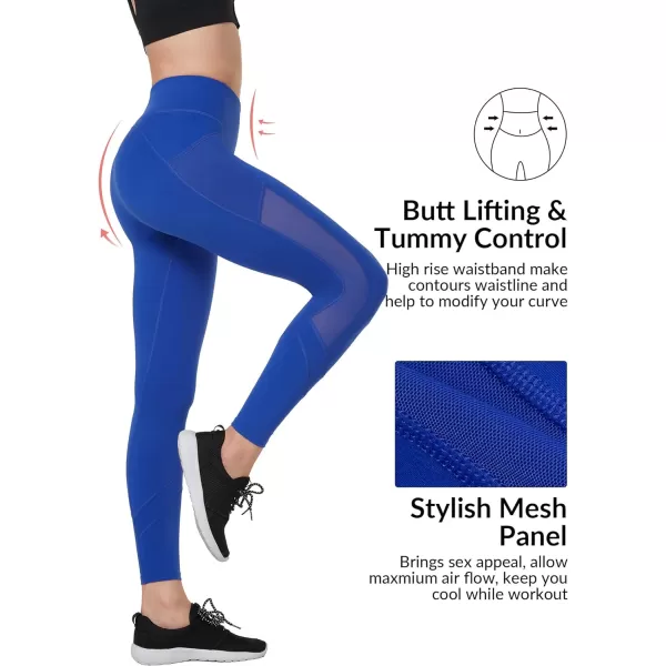 Yvette Leggings for Women with Pockets Butt Lift High Waisted Tummy Control Buttery Soft Mesh Panel Workout RunningStyle 2  Blue