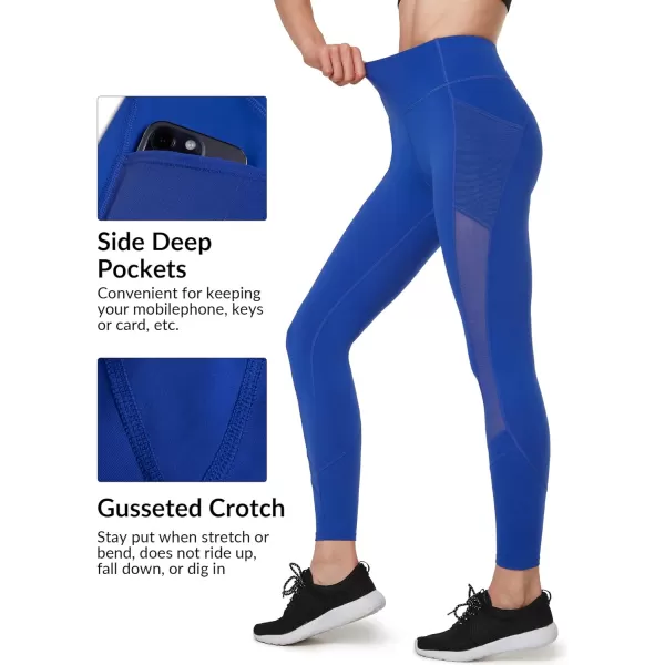 Yvette Leggings for Women with Pockets Butt Lift High Waisted Tummy Control Buttery Soft Mesh Panel Workout RunningStyle 2  Blue