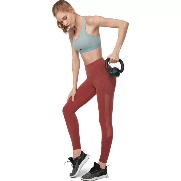 Yvette Leggings for Women with Pockets Butt Lift High Waisted Tummy Control Buttery Soft Mesh Panel Workout RunningStyle 2  Burgundy