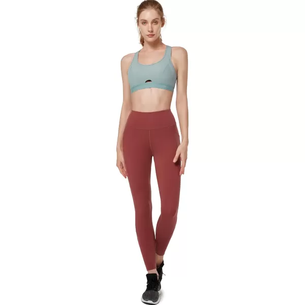 Yvette Leggings for Women with Pockets Butt Lift High Waisted Tummy Control Buttery Soft Mesh Panel Workout RunningStyle 2  Burgundy
