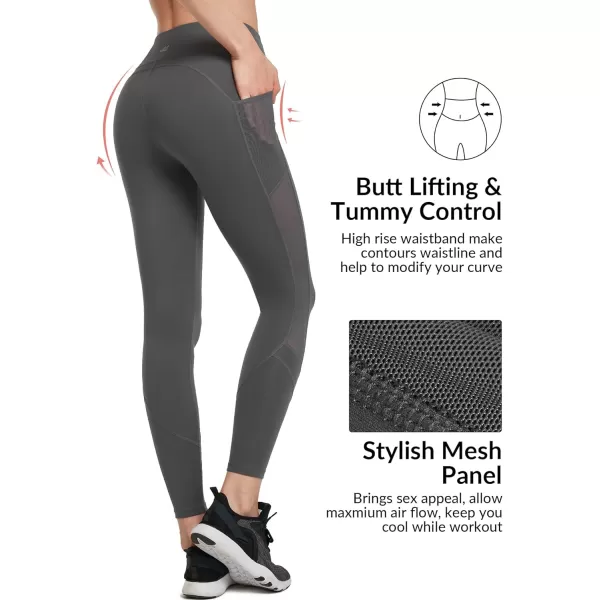 Yvette Leggings for Women with Pockets Butt Lift High Waisted Tummy Control Buttery Soft Mesh Panel Workout RunningStyle 2  Grey