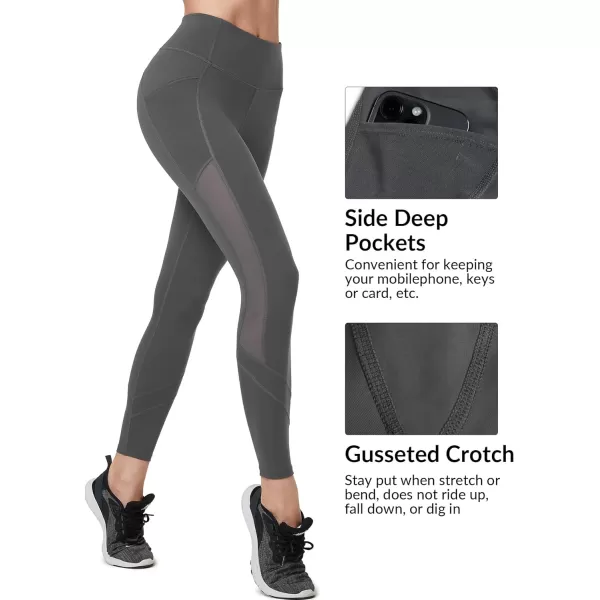 Yvette Leggings for Women with Pockets Butt Lift High Waisted Tummy Control Buttery Soft Mesh Panel Workout RunningStyle 2  Grey