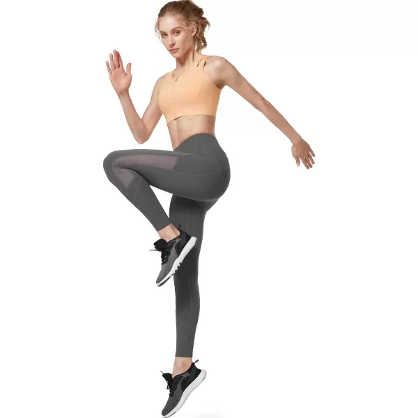 Yvette Leggings for Women with Pockets Butt Lift High Waisted Tummy Control Buttery Soft Mesh Panel Workout RunningStyle 2  Grey