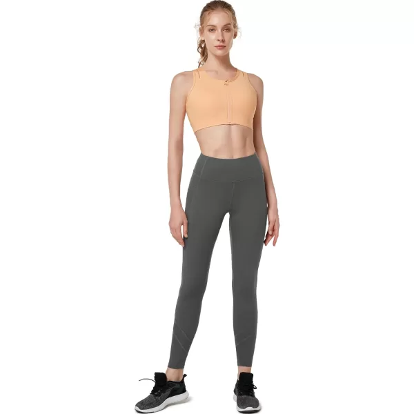 Yvette Leggings for Women with Pockets Butt Lift High Waisted Tummy Control Buttery Soft Mesh Panel Workout RunningStyle 2  Grey