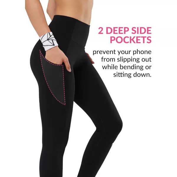 Yvette Leggings with Pockets for Women Tummy Control High Waist Non SeeThrough Workout Running Tights Buttery SoftBlack