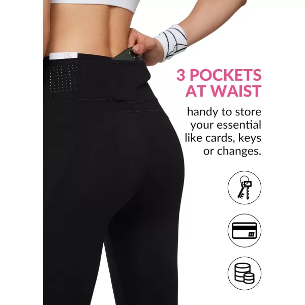 Yvette Leggings with Pockets for Women Tummy Control High Waist Non SeeThrough Workout Running Tights Buttery SoftBlack