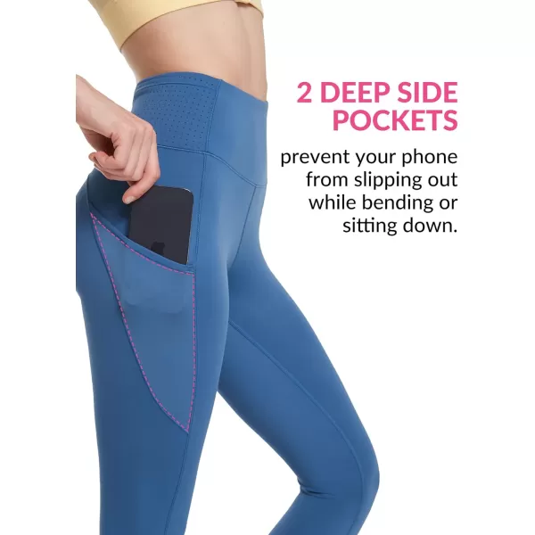 Yvette Leggings with Pockets for Women Tummy Control High Waist Non SeeThrough Workout Running Tights Buttery SoftBlue