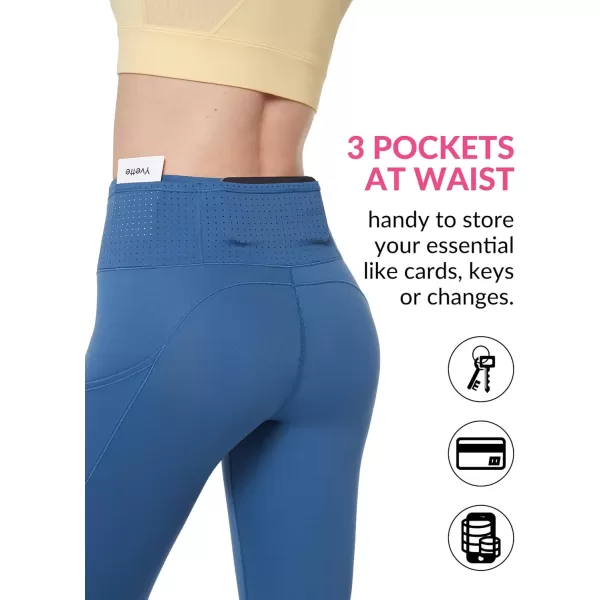 Yvette Leggings with Pockets for Women Tummy Control High Waist Non SeeThrough Workout Running Tights Buttery SoftBlue