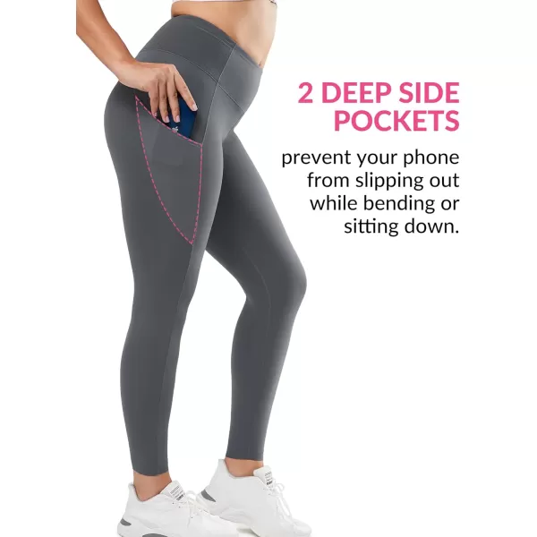 Yvette Leggings with Pockets for Women Tummy Control High Waist Non SeeThrough Workout Running Tights Buttery SoftGrey
