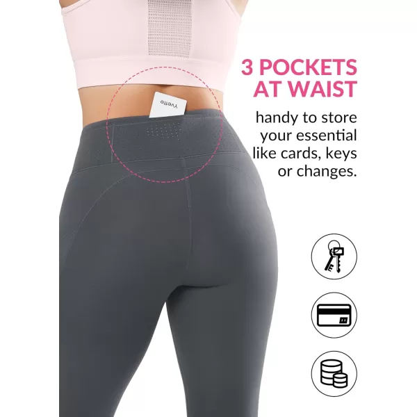Yvette Leggings with Pockets for Women Tummy Control High Waist Non SeeThrough Workout Running Tights Buttery SoftGrey