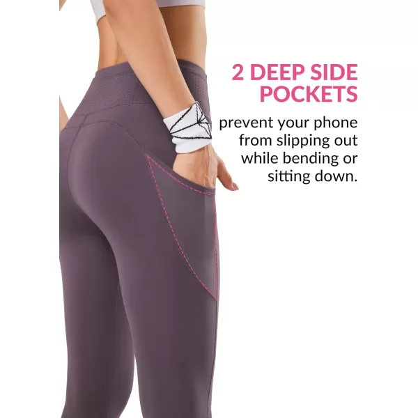 Yvette Leggings with Pockets for Women Tummy Control High Waist Non SeeThrough Workout Running Tights Buttery SoftPurple