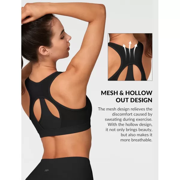 Yvette Mesh Sports Bras for Women High Impact Racerback Supportive Workout Bra for Running Plus Size Fitness BraBlack