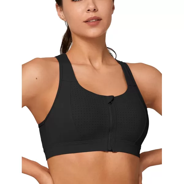 Yvette Mesh Sports Bras for Women High Impact Racerback Supportive Workout Bra for Running Plus Size Fitness BraBlack