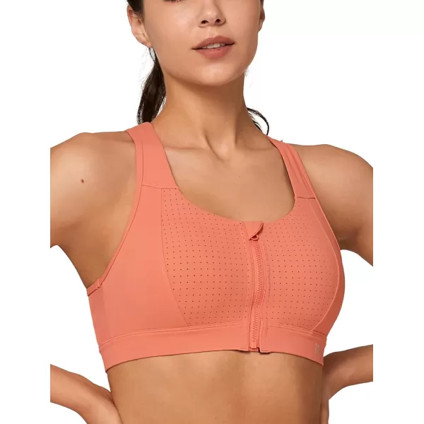 Yvette Mesh Sports Bras for Women High Impact Racerback Supportive Workout Bra for Running Plus Size Fitness BraOrange