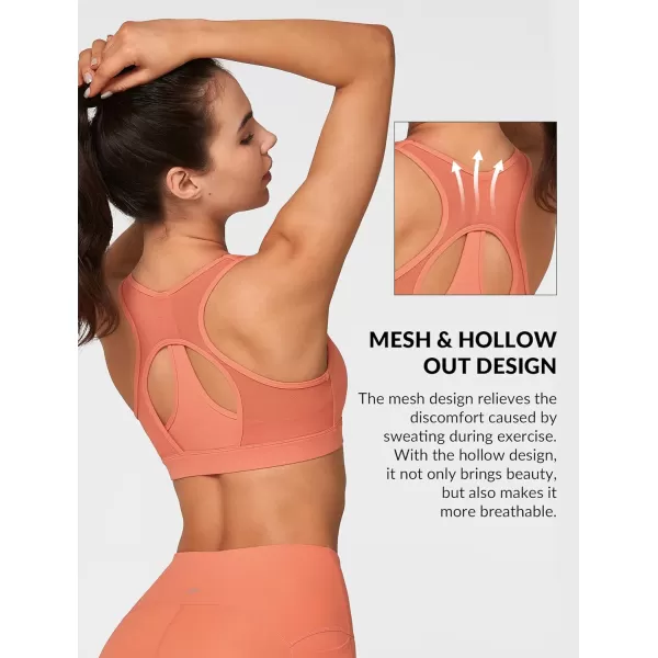 Yvette Mesh Sports Bras for Women High Impact Racerback Supportive Workout Bra for Running Plus Size Fitness BraOrange