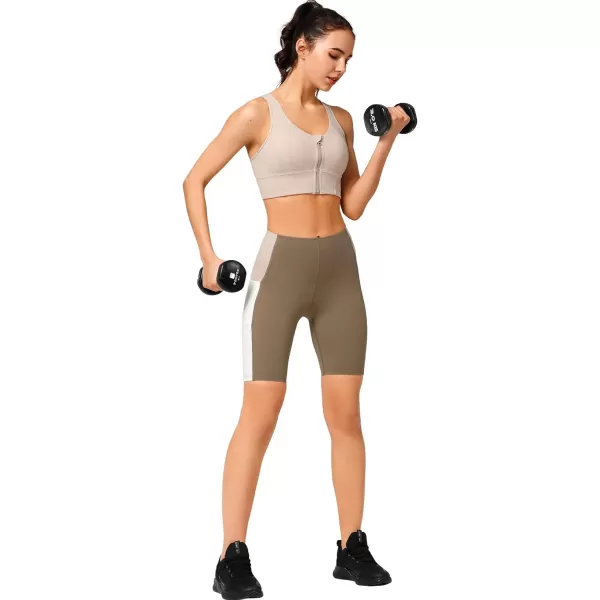 Yvette Open Back Zip Front Closure Sports Bras for Women High Impact Workout Fitness Running Bra for Large BustApricot