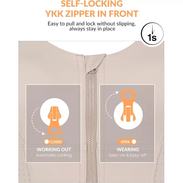Yvette Open Back Zip Front Closure Sports Bras for Women High Impact Workout Fitness Running Bra for Large BustApricot