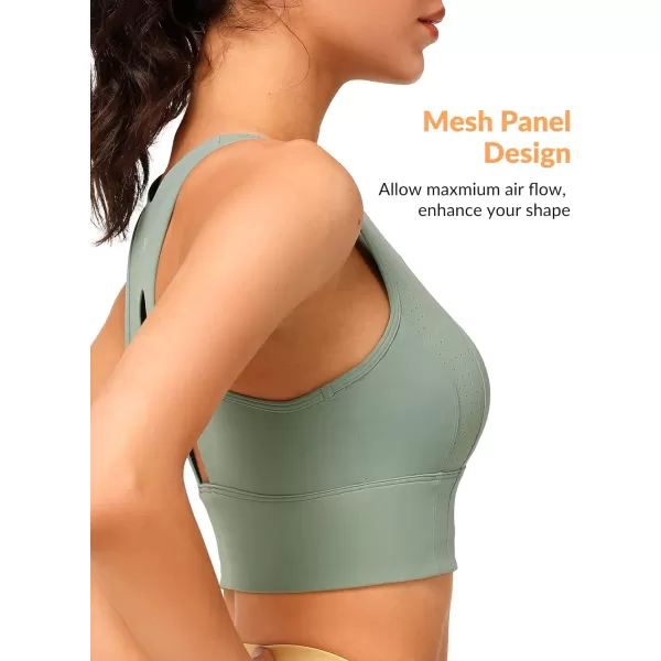 Yvette Open Back Zip Front Closure Sports Bras for Women High Impact Workout Fitness Running Bra for Large BustGreen