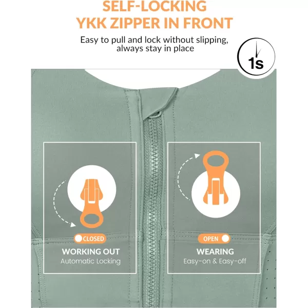 Yvette Open Back Zip Front Closure Sports Bras for Women High Impact Workout Fitness Running Bra for Large BustGreen