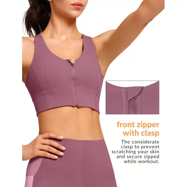 Yvette Open Back Zip Front Closure Sports Bras for Women High Impact Workout Fitness Running Bra for Large BustPurple