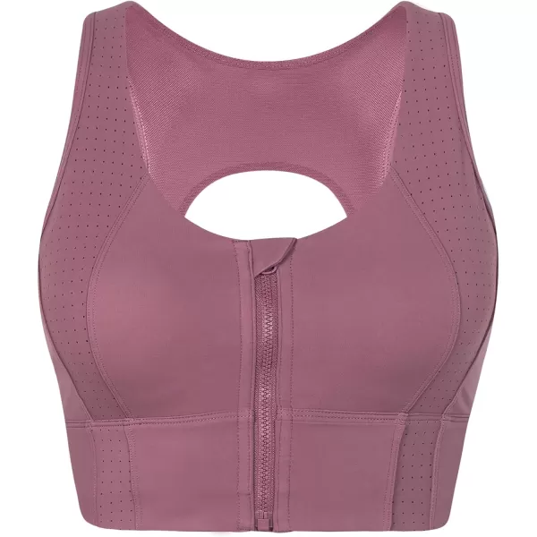 Yvette Open Back Zip Front Closure Sports Bras for Women High Impact Workout Fitness Running Bra for Large BustPurple