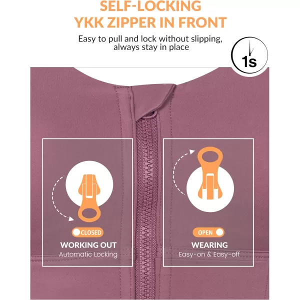 Yvette Open Back Zip Front Closure Sports Bras for Women High Impact Workout Fitness Running Bra for Large BustPurple