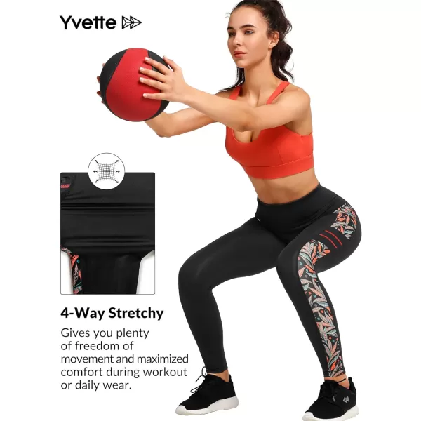 Yvette Printed Workout Leggings for Women High Waisted Yoga Pants with 2 Pockets Non SeeThrough Tummy ControlOrange Printed