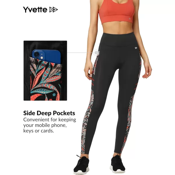 Yvette Printed Workout Leggings for Women High Waisted Yoga Pants with 2 Pockets Non SeeThrough Tummy ControlOrange Printed