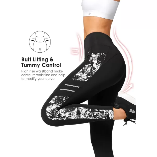 Yvette Printed Workout Leggings for Women High Waisted Yoga Pants with 2 Pockets Non SeeThrough Tummy ControlWhite Printed