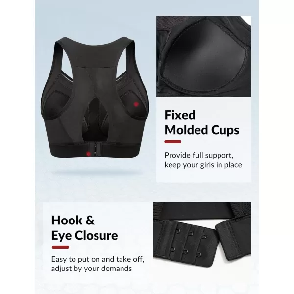Yvette Racerback Sports Bra for Women High Impact Mesh Sports Bra High Support for Running Large BreastsBlack