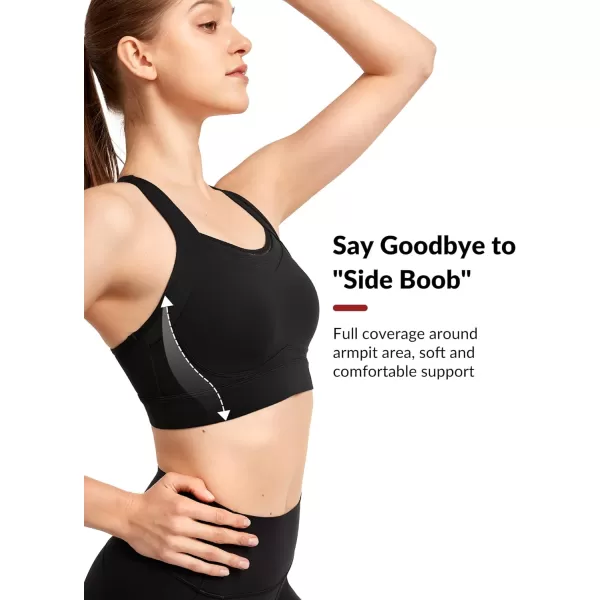 Yvette Racerback Sports Bra for Women High Impact Mesh Sports Bra High Support for Running Large BreastsBlack
