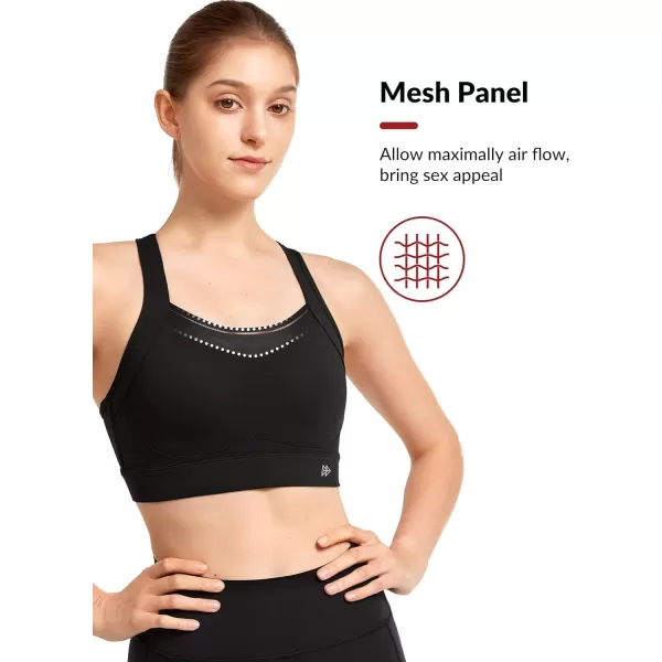 Yvette Racerback Sports Bra for Women High Impact Mesh Sports Bra High Support for Running Large BreastsBlack