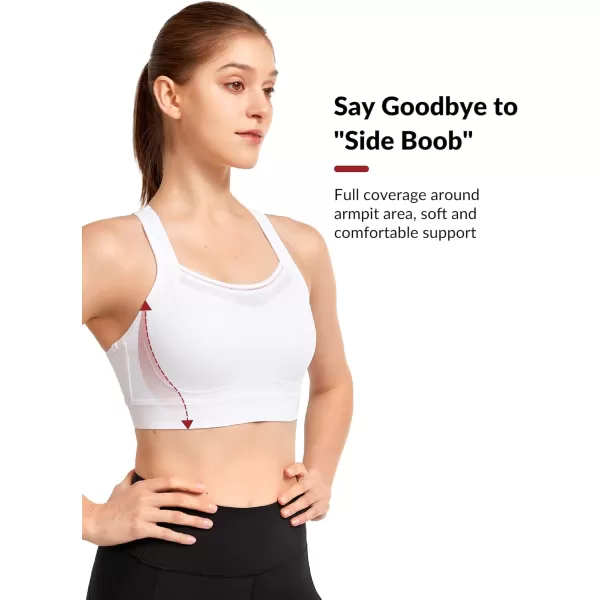 Yvette Racerback Sports Bra for Women High Impact Mesh Sports Bra High Support for Running Large BreastsWhite