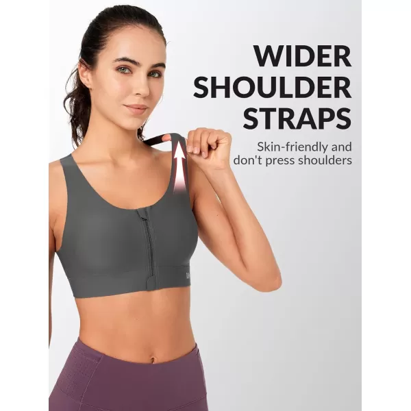 Yvette Seamless Post Surgery Sports Bra  Medium Support Zip BraWireless SupportiveComfortableGrey