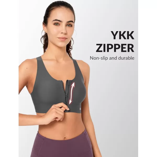 Yvette Seamless Post Surgery Sports Bra  Medium Support Zip BraWireless SupportiveComfortableGrey