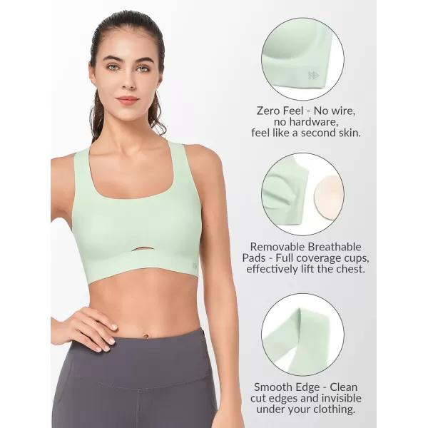 Yvette Seamless Sports Bras for Women Invisible Wireless Everyday Comfort Sleep Bra Cross Back BralettesGreen