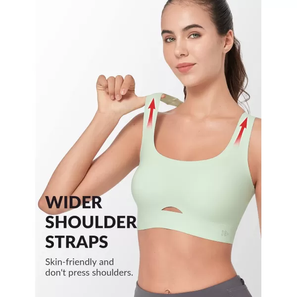 Yvette Seamless Sports Bras for Women Invisible Wireless Everyday Comfort Sleep Bra Cross Back BralettesGreen