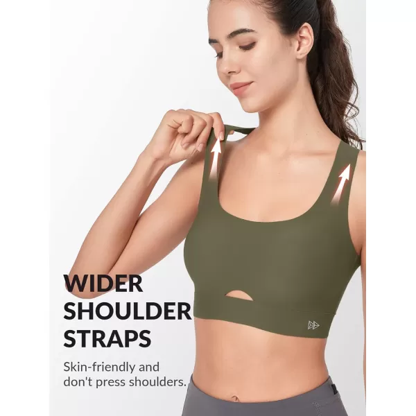 Yvette Seamless Sports Bras for Women Invisible Wireless Everyday Comfort Sleep Bra Cross Back BralettesOlive