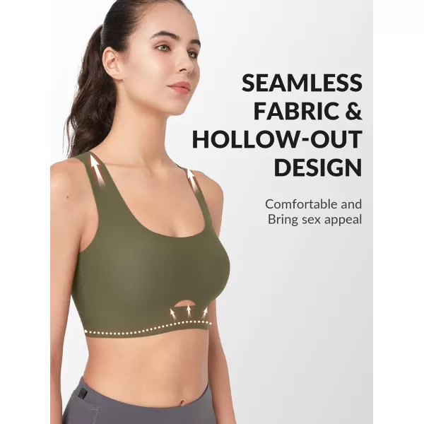Yvette Seamless Sports Bras for Women Invisible Wireless Everyday Comfort Sleep Bra Cross Back BralettesOlive