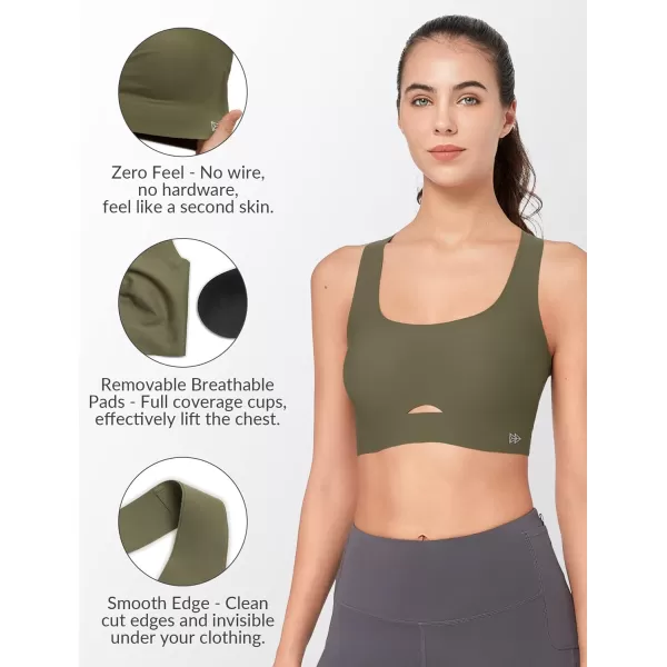Yvette Seamless Sports Bras for Women Invisible Wireless Everyday Comfort Sleep Bra Cross Back BralettesOlive