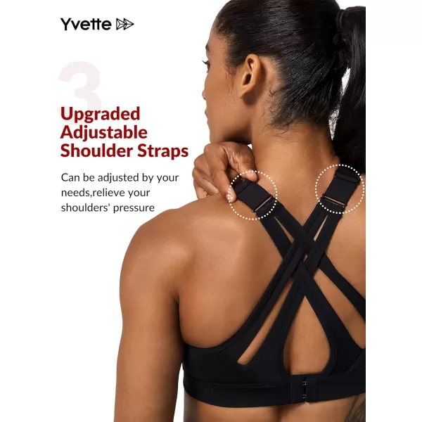 Yvette Sports Bra High Impact Adjustable Criss Cross Back Full Support for Large Bust No BounceBlack New  Adjustable Strap  High Impact