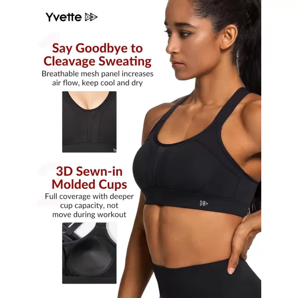 Yvette Sports Bra High Impact Adjustable Criss Cross Back Full Support for Large Bust No BounceBlack New  Adjustable Strap  High Impact
