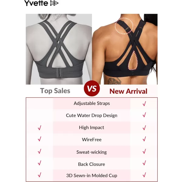 Yvette Sports Bra High Impact Adjustable Criss Cross Back Full Support for Large Bust No BounceBlack New  Adjustable Strap  High Impact